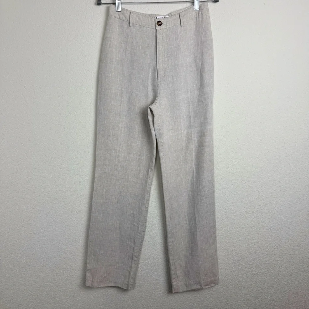 Reformation Tan Linen Straight Leg Pant